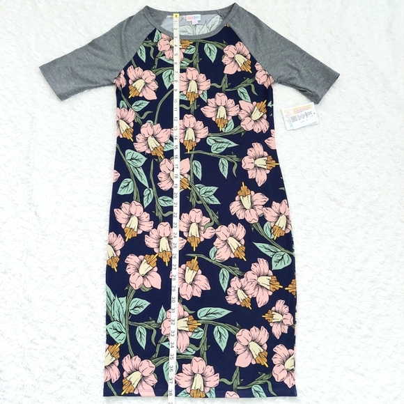 NWT LuLaRoe Julia Dress Navy Floral Gray Sleeves - Size S (4-6) - Picture 8 of 11